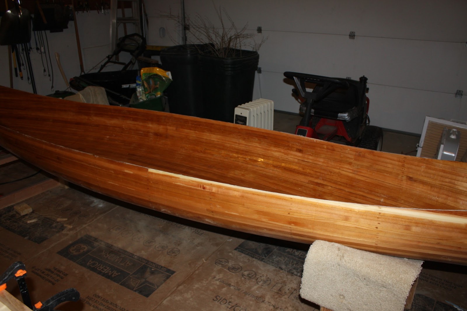 Cedar Strip Canoe Sanding the Fiberglass (Interior)
