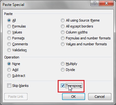 Transpose Excel table