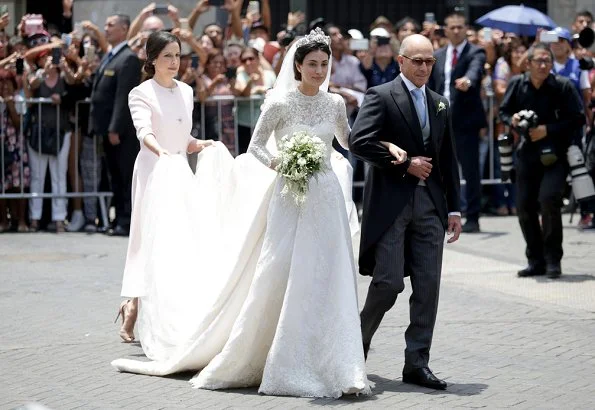 Princess Alessandra's wedding dress from fashion designer Jorge Vázquez. Princess Eugenie wore Alice + Olivia Coco Dress, Princess Alexandra wore Giambattista Valli Dress. Borromeo