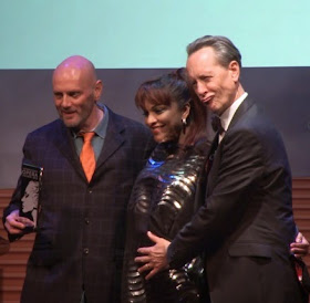 Richard Jones receiving the Director Award from Danielle de Niese, with Richard E Grant - Opera Awards 2015