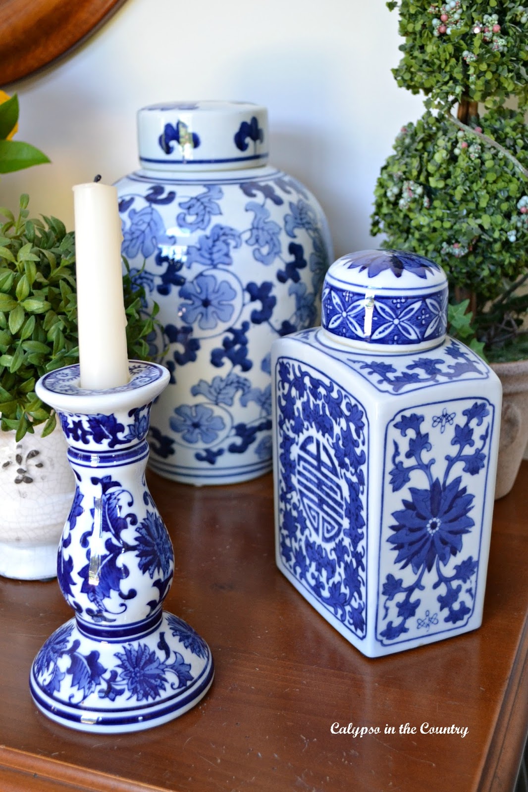 Blue and White Collection of Blue and White Porcelain displayed together on my foyer table
