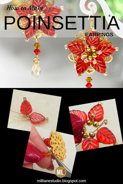 Project sheet for Poinsettia Magic Christmas earrings