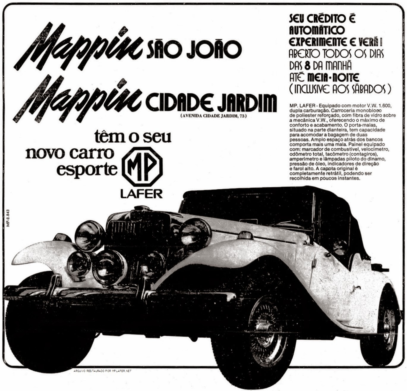 Um MP Lafer no anúncio do Mappin, publicado nos principais jornais de São Paulo em meados de 1976.