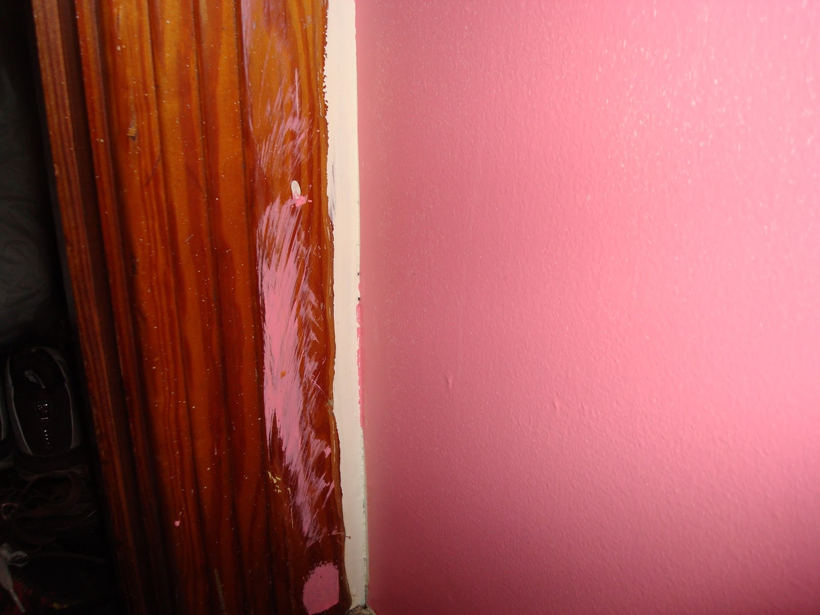 Lady of Whimsy Remove paint splatter from wood trim AFTER IT DRIES!!