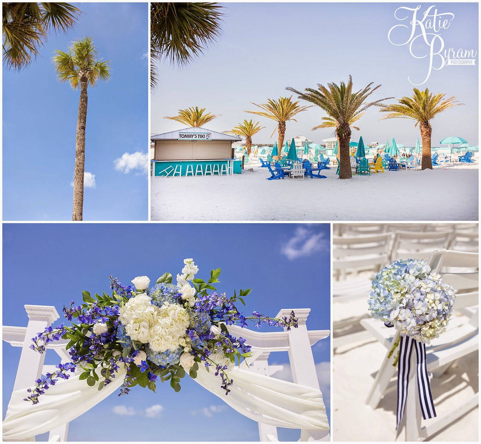 palm trees wedding, flower arch, destination wedding, clearwater beach wedding, hilton clearwater beach wedding, katie byram photography, florida wedding