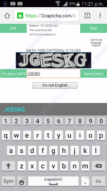 Mobile captcha typing work