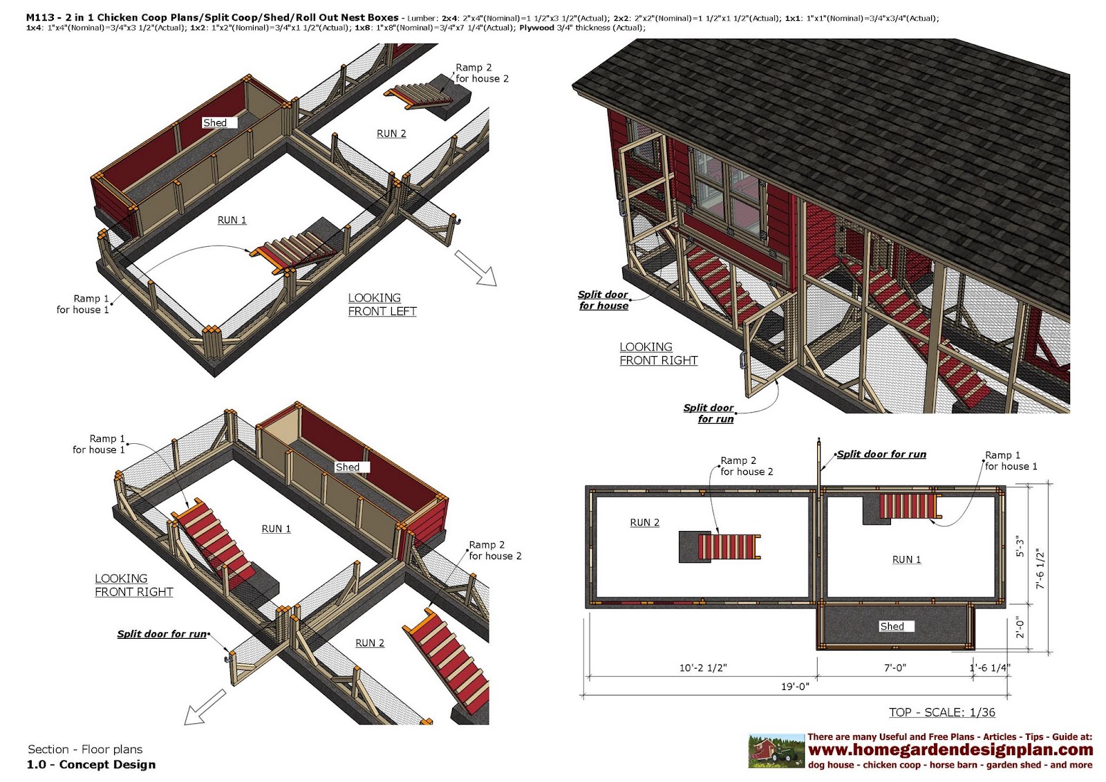 home garden plans M113 _ 2 in 1 Chicken Coop Plans Split Chicken
