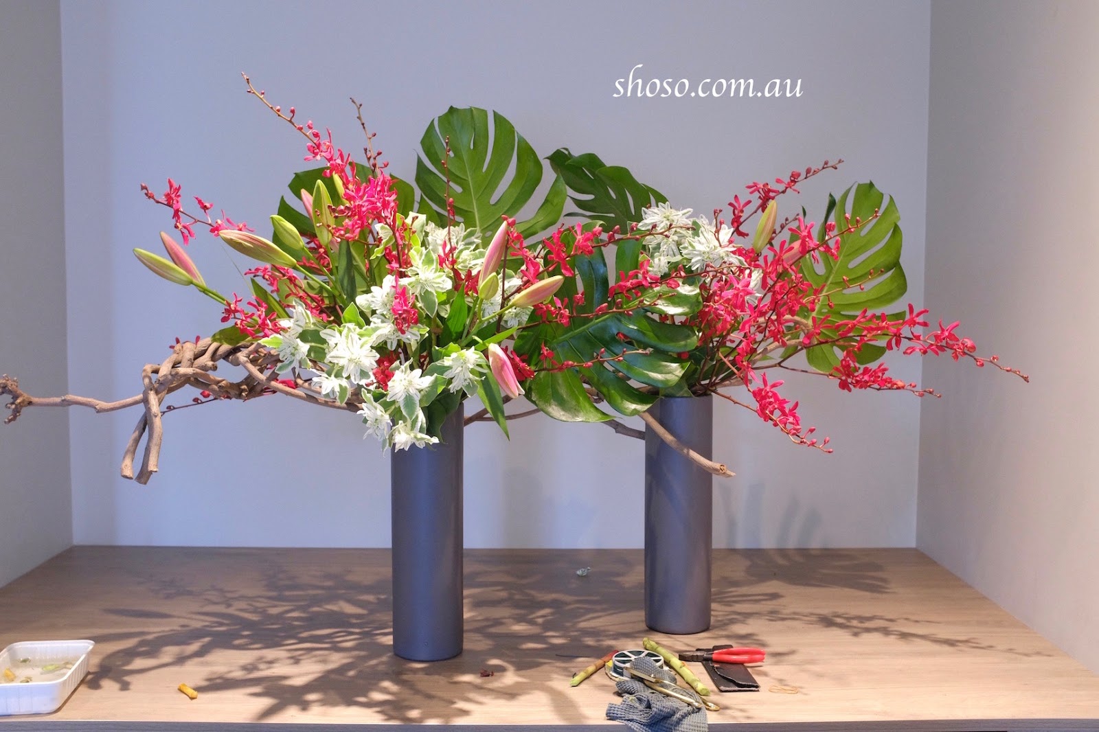 Three Stages of a Commercial Ikebana Work
