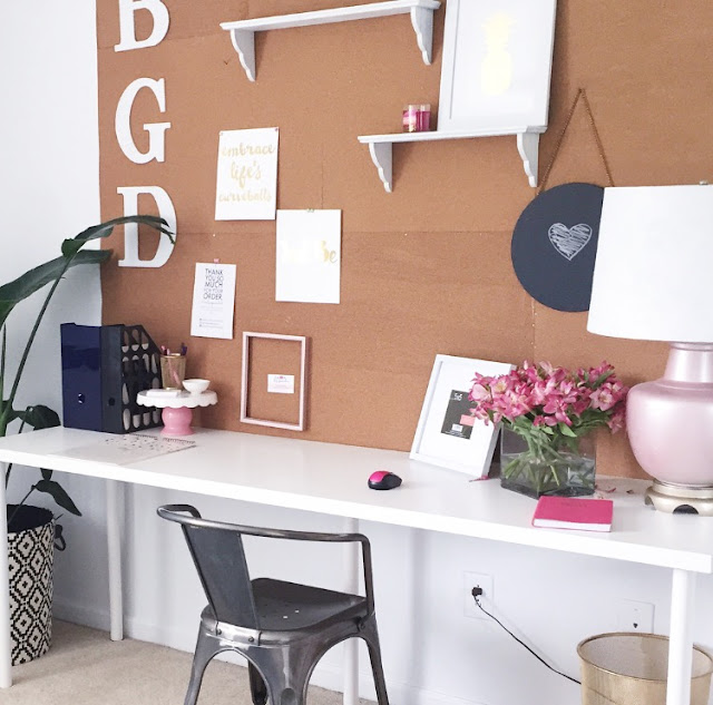 DIY Corkboard Wall for Home Office from #Behindthebiggreendoor