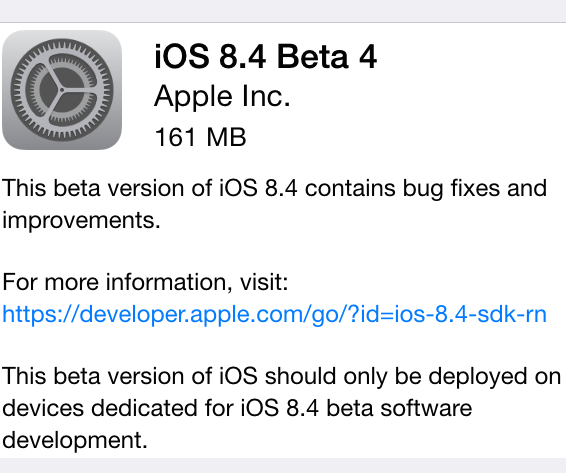 Apple iOS 8.4 Beta 4 OTA