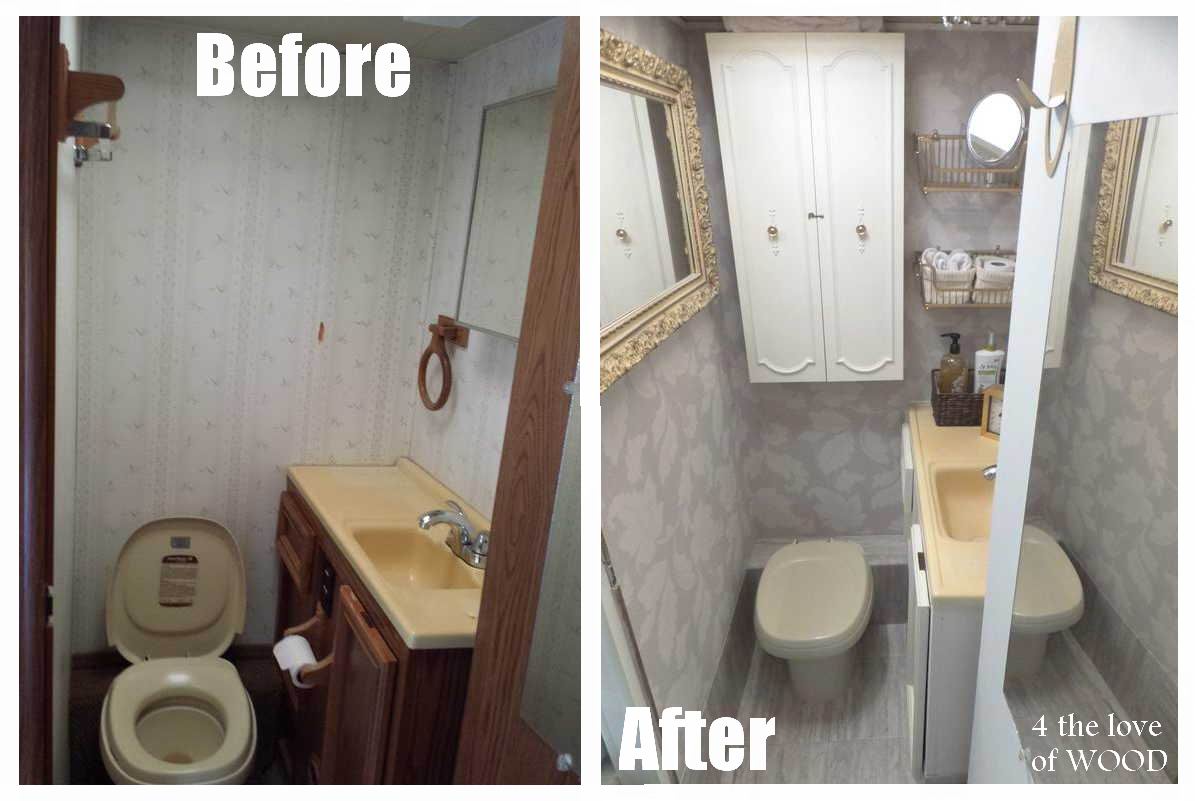 4 the love of wood: RV BATHROOM MAKEOVER REVEAL - wallpaper, tile, paint