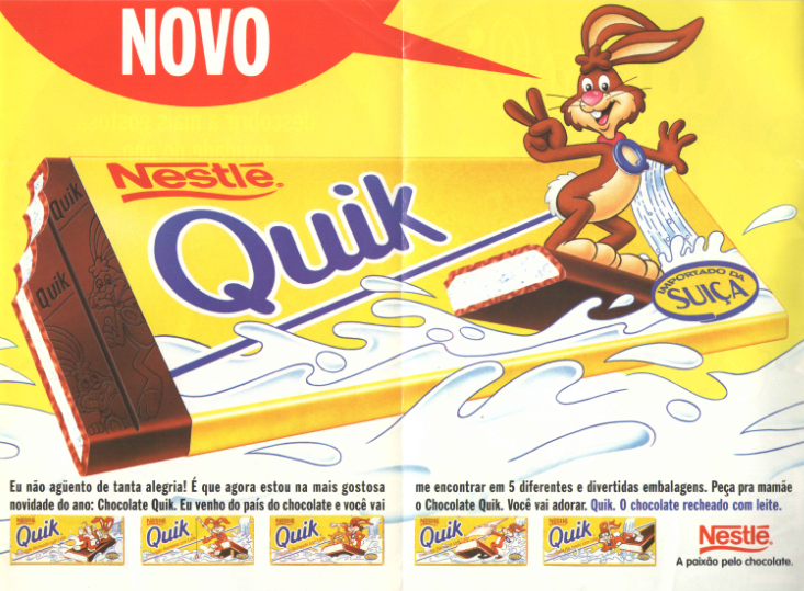 Campanha do Chocolate Quik em 1996: chocolate com recheio de leite.