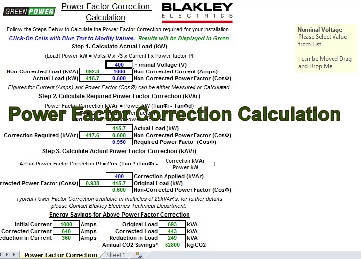 Engineeringxls Power Factor Correction Calculation (over)