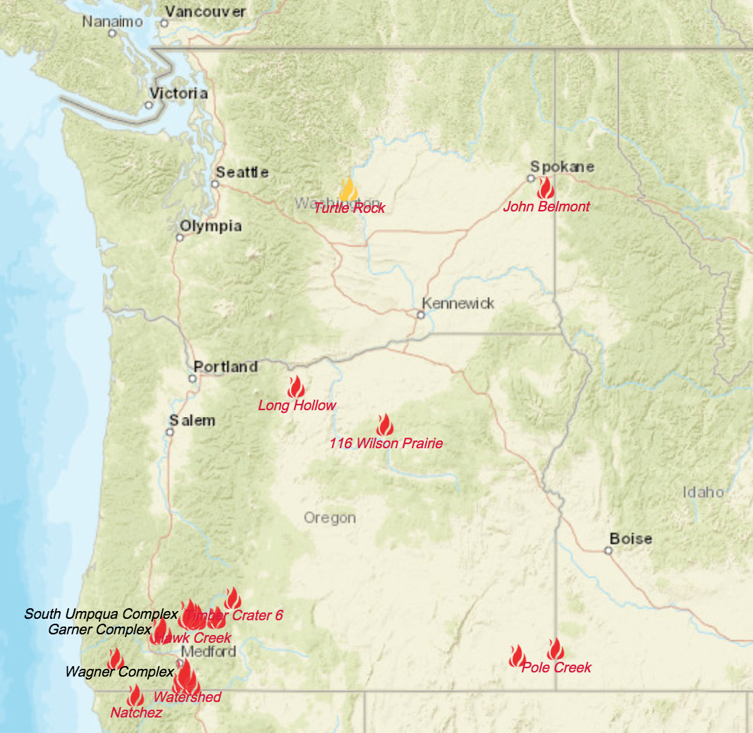 right now there are only two very small fires burning in our state and one is contained see map the main locus for northwest fires today is southwest right now there are only two very small fires burning in our state and one is contained see map the main locus for northwest fires today is southwest