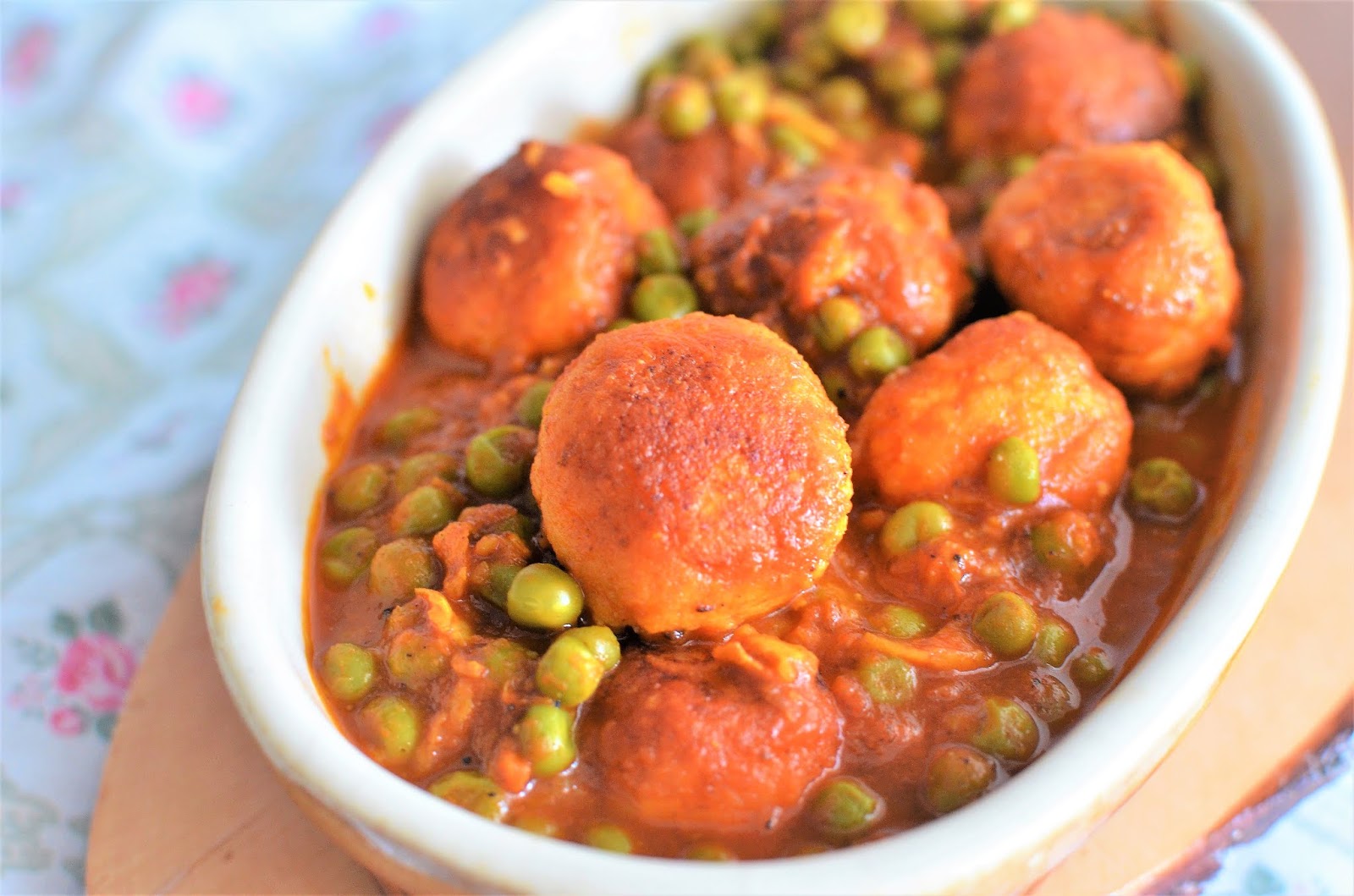 Matar Paneer Kofta ( Indian Cottage cheese balls tossed with green peas )
