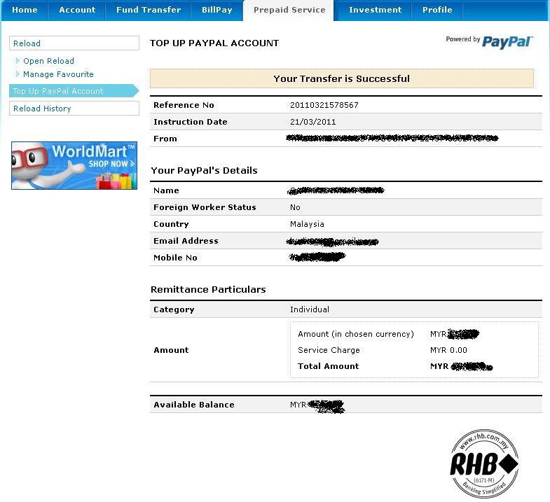 How to top up your Paypal Account using RHB Online Banking Any Tips Dot Com