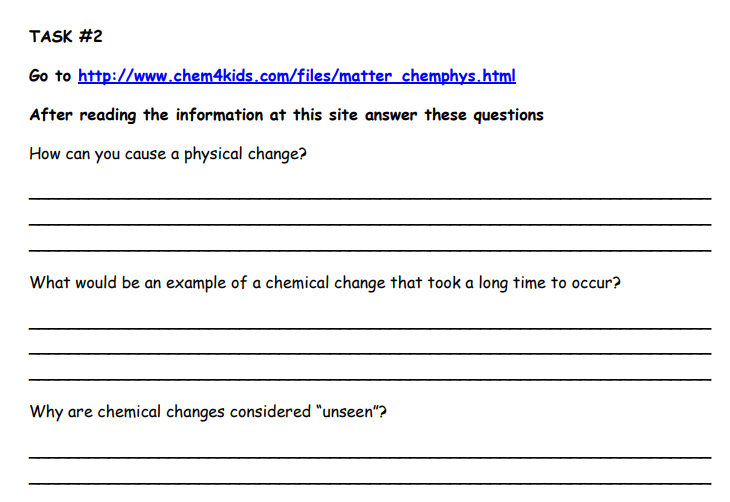 Science 8 Physical And Chemical Changes Webquest