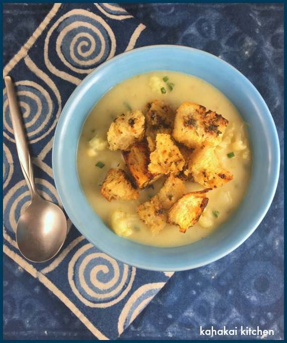 Kahakai Kitchen Ottolenghi's Cauliflower Soup with Mustard Croutons