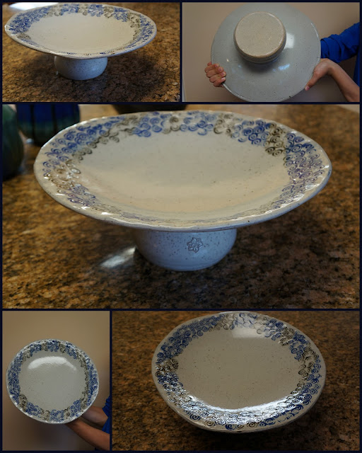 Large ceramic pottery bowl with swirly hand stamp pattern and thrown pedestal foot.