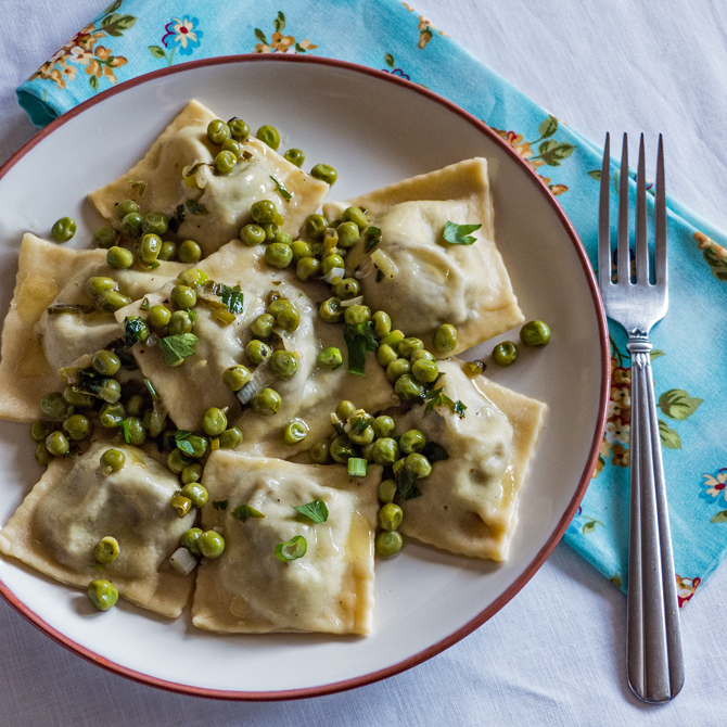 Cooking Weekends Beef Shank Ravioli with Pea Sauce