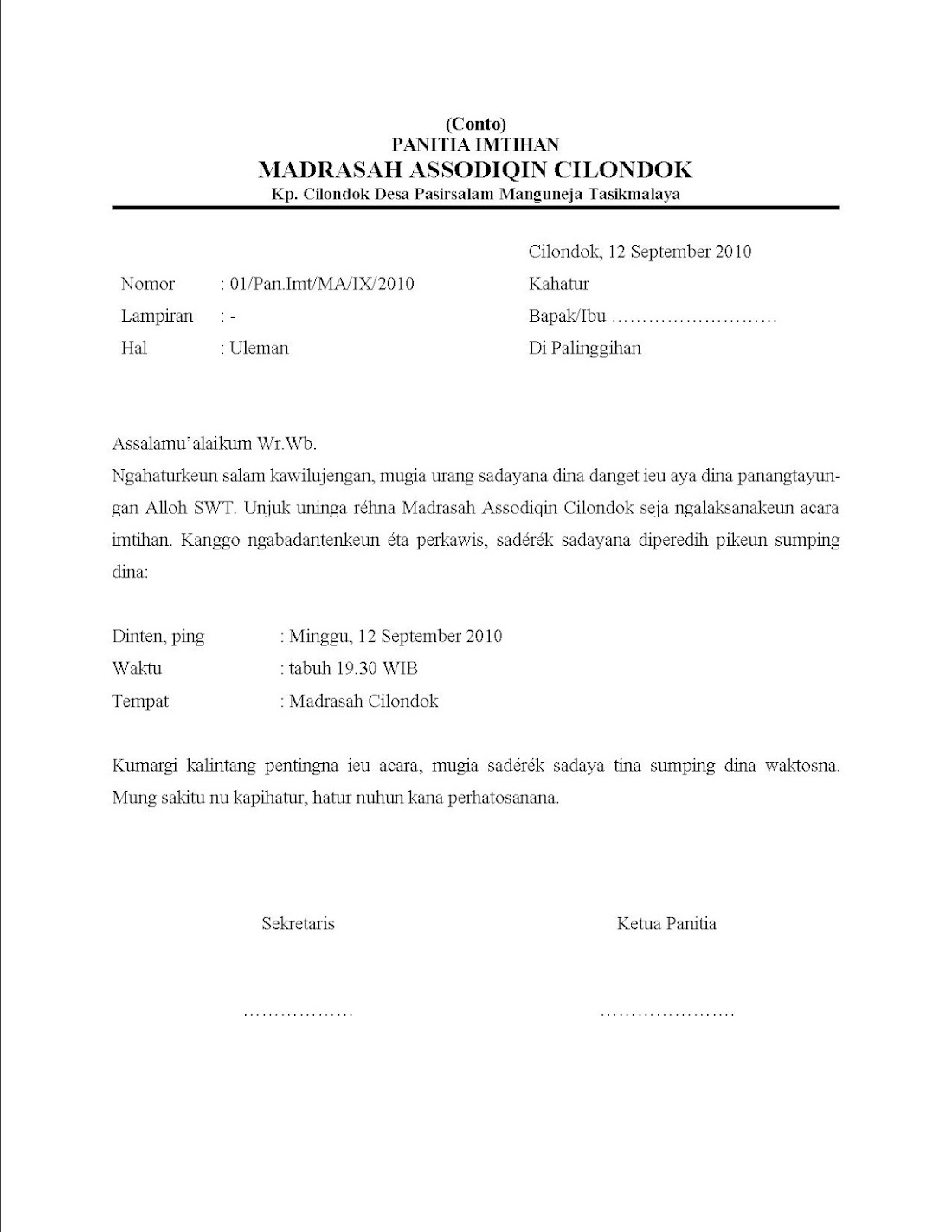 Contoh Surat Dagang Bahasa Sunda Dunia Belajar