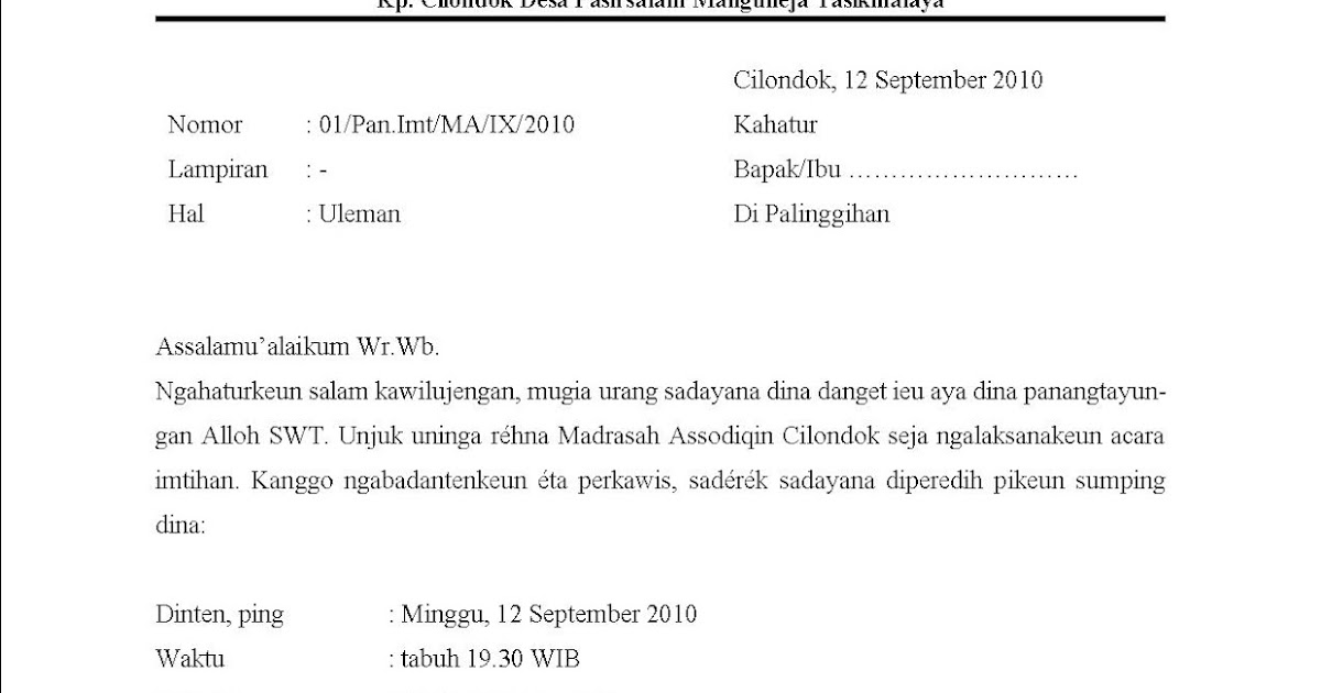 Contoh Surat Bahasa Sunda 2019 Kumpulan Contoh Surat Dan Proposal
