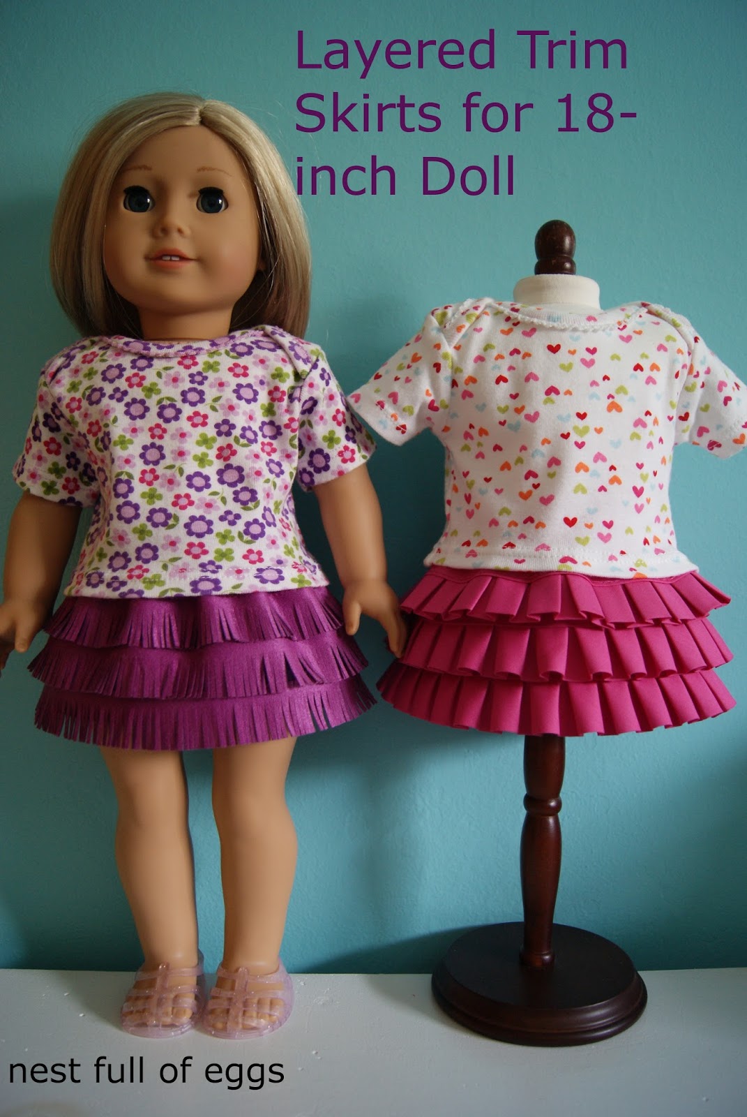 Layered trim skirts for 18-inch doll by nest full of eggs