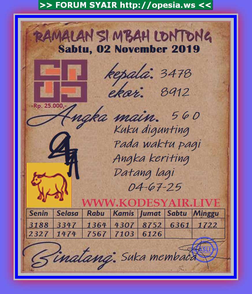 32 Ramalan si mbah lontong sabtu