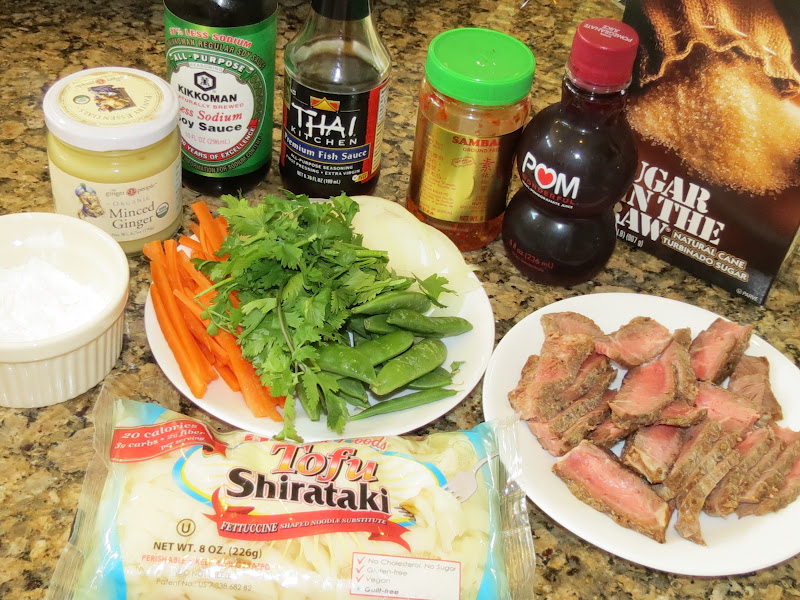 Adriana's Cookies Shirataki noodles with steak and pomegranate sauce