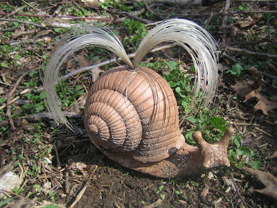 freaky snail sculpture in forest