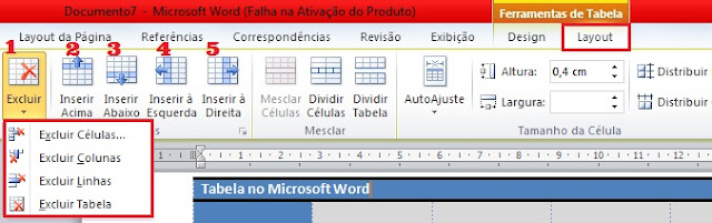 Adicionar linhas, colunas, excluir linhas, células, colunas e tabela no word 2010
