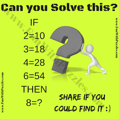If 2=10, 3=18, 4=28, 6=54 Then 8=?. Can you solve this Logic Question?