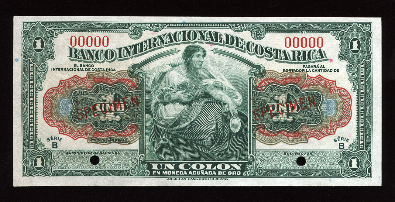 Costa Rican 1 Colon banknote 1914 Banco Internacional de Costa Rica