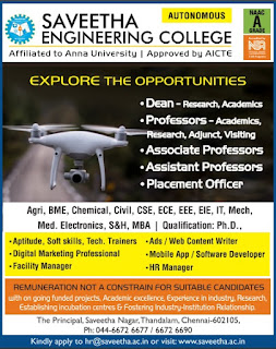  Dean/Assistant Professor Jobs Recruitment 2019 Saveetha Engineering College, Chennai 
