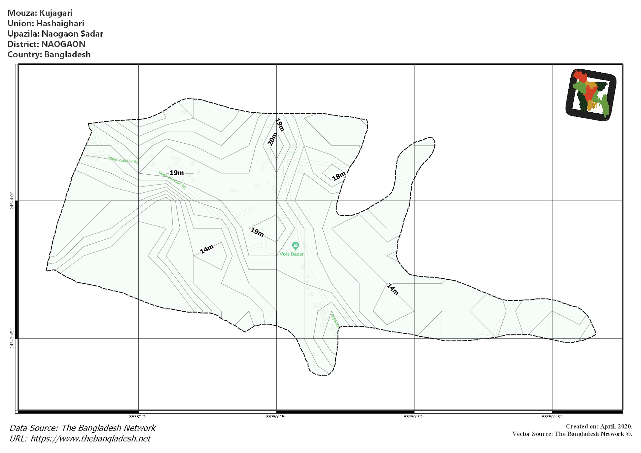 Map of Kujagari Mouza of Naogaon Sadar Upazila, NAOGAON, Bangladesh.