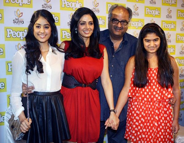 Sridevi Family: Husband Boney Kapoor, Daughters Jhanvi on left and Khushi on right