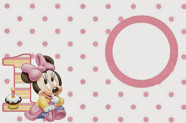 Minnie Primer Año con Lunares: Invitaciones para Imprimir Gratis. Para hacer invitaciones, tarjetas, marcos de fotos o etiquetas, para imprimir gratis de Minnie Primer Año con Lunares.