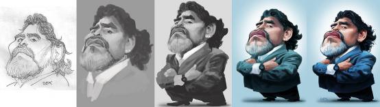 Proceso de caricatura de Maradona por André Bethlem Proceso de caricatura de Maradona por André Bethlem