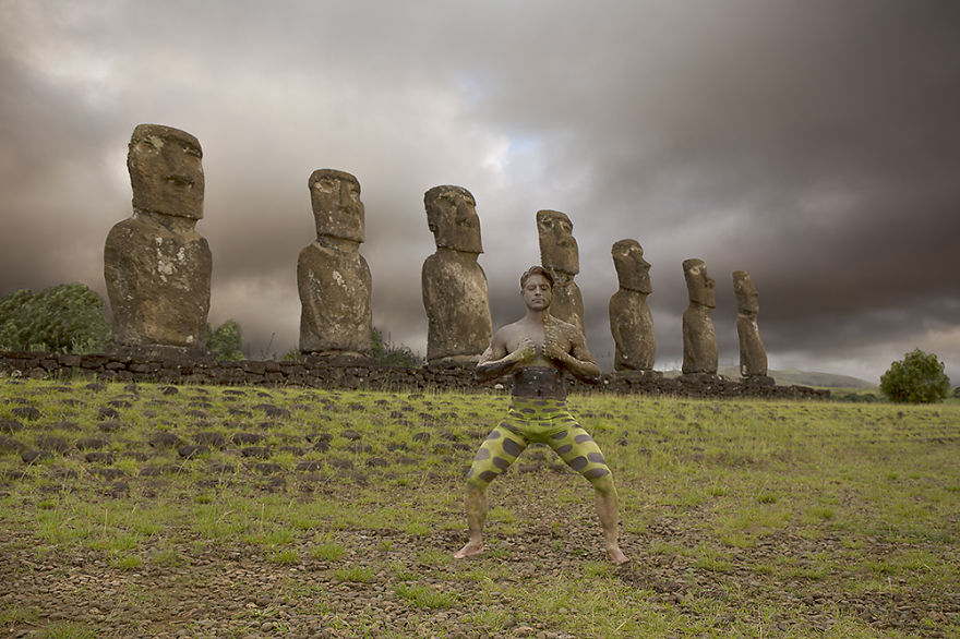 Ahu Akivi, Easter Island, Chile - I  Camouflaged A Model Into The Seven Wonders Of The World