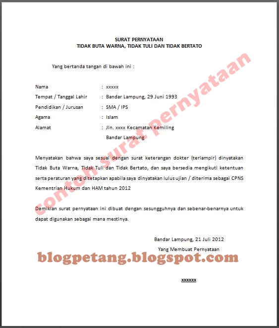 Contoh Surat Pernyataan Terbaru  Contoh Surat  Contoh Kata