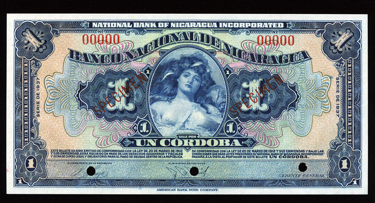 Nicaragua 1 Nicaraguan Cordoba banknote 1937World Banknotes & Coins