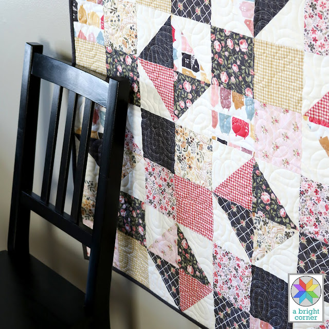 Four Patch Spin quilt made by Andy of A Bright Corner using Gingham Farmhouse fabrics