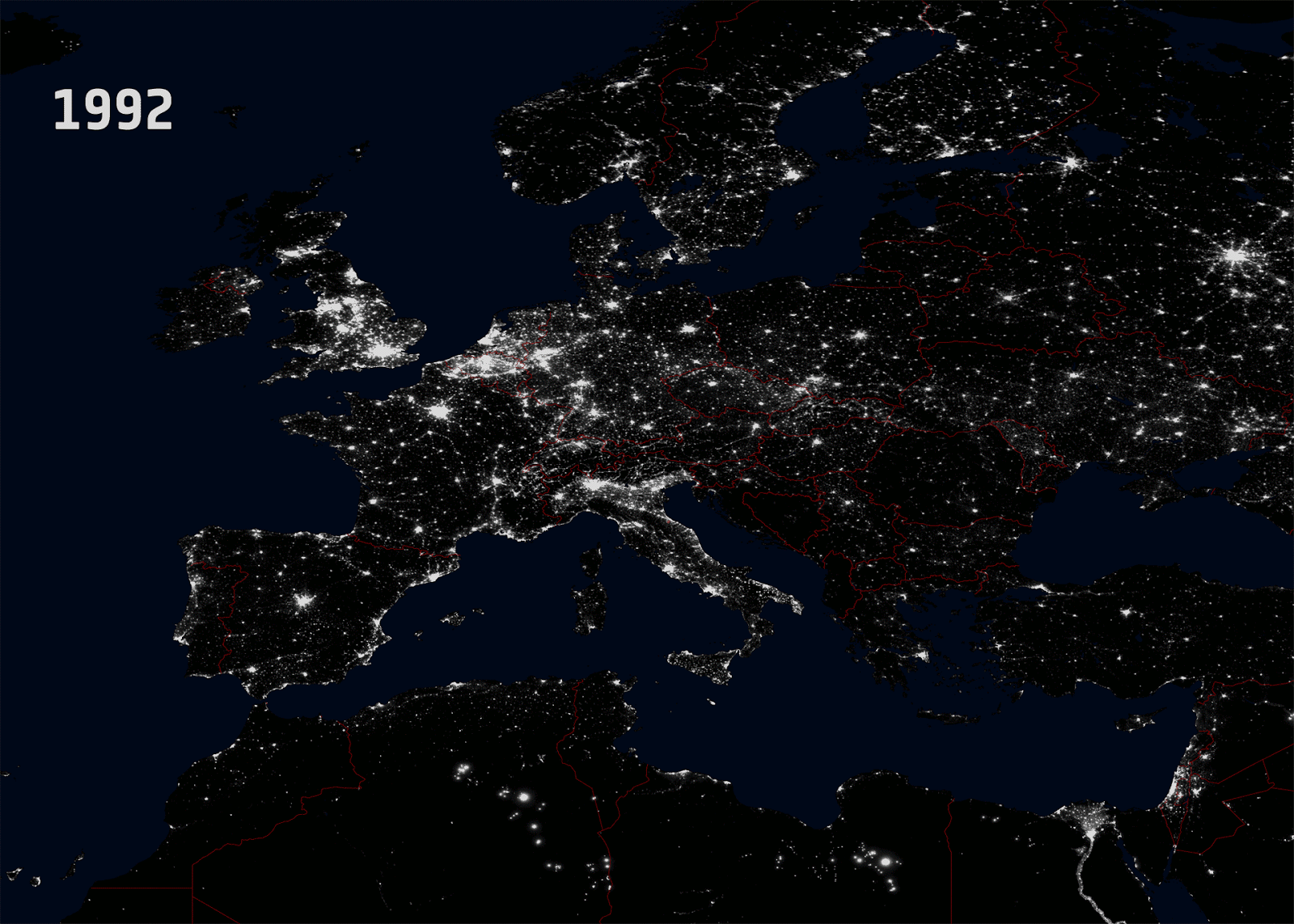 Europe at night: 1992 vs. 2010