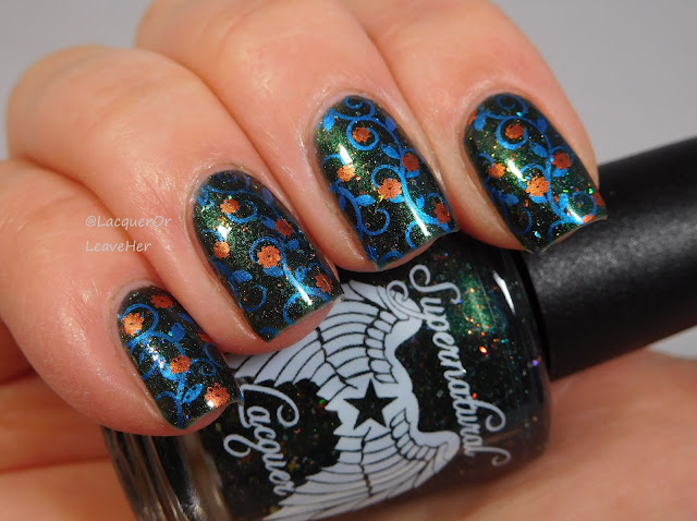 UberChic Beauty 26-02 over Supernatural Laquer Wrath of the Heavens, stamped with Hit The Bottle Polish polishes