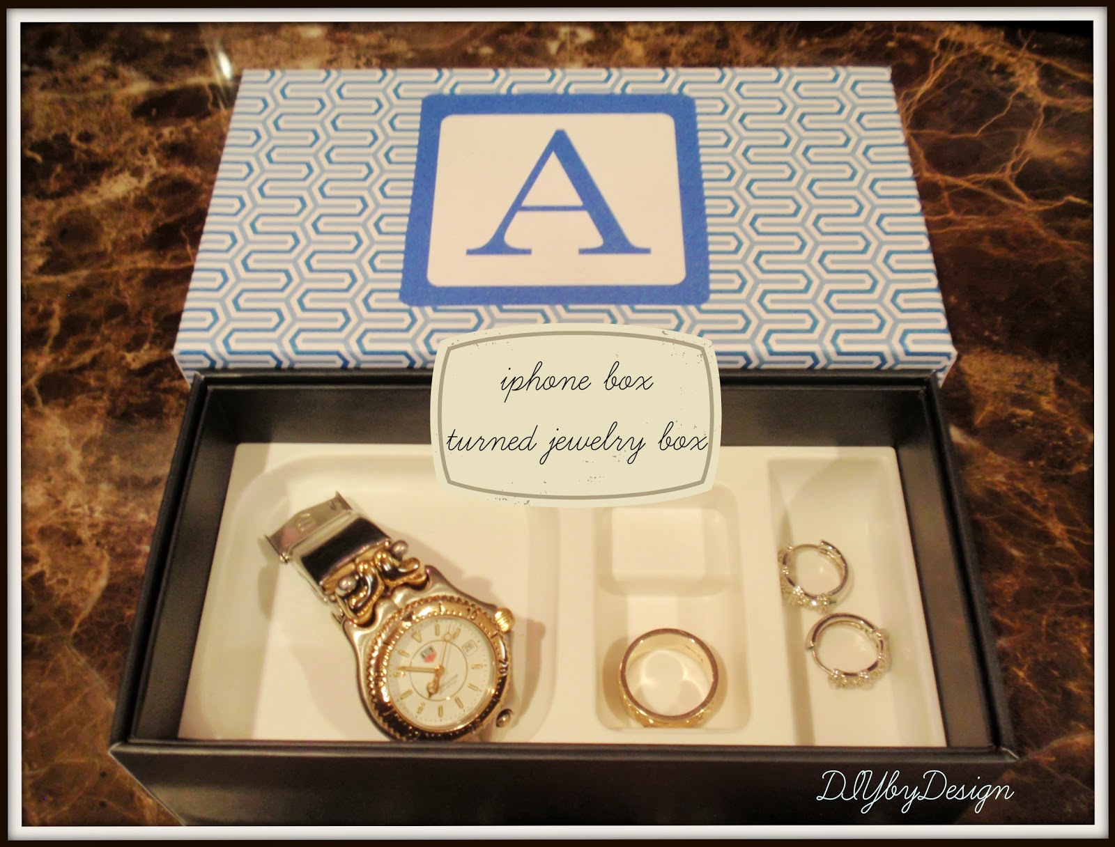 DIY by Design: iPhone Box Turned Monogrammed Jewelry Box