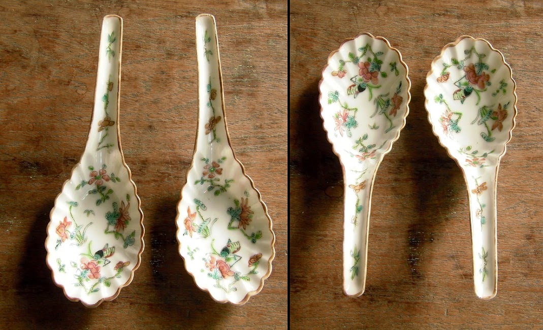 PATINA CINA PERANAKAN STRAITS CHINESE FAMILLE ROSE PORCELAIN SPOONS