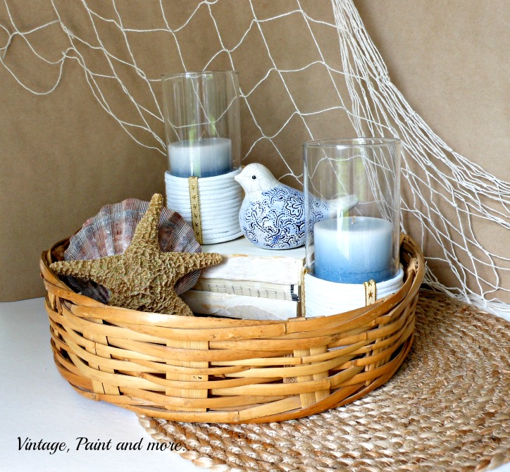 Vintage, Paint and more... beach decor with rope wrapped candle