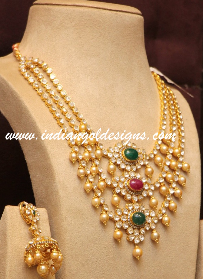 Gold and Diamond jewellery designs: uncut diamond bridal haar