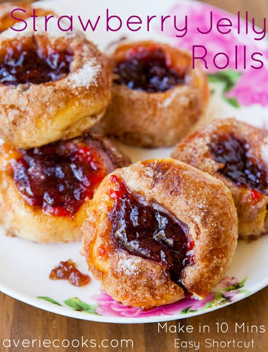 Spiced Sweet Roasted Strawberry Jelly Rolls. Soft, buttery, & made