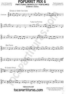 Mix 6 Partitura de Clarinete Estaba el Señor Don Gato, Todos los Patitos, Qué llueva Infantil, El Conde Olinos Mix 6 Sheet Music for Clarinet Music Score Mix 6 Partitura de Clarinete Estaba el Señor Don Gato, Todos los Patitos, Qué llueva Infantil, El Conde Olinos Mix 6 Sheet Music for Clarinet Music Score